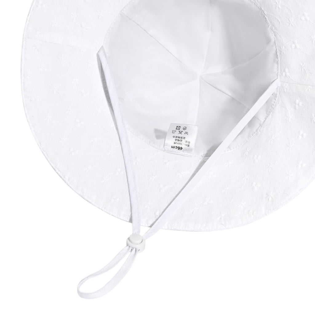 Baby Girl Sun Hat with UPF 50+ Outdoor Adjustable Beach Hat with Wide Brim Bucket Hats (2-3岁) Beige White