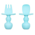 Bumkins Baby Utensils Set, Chewtensils Silicone Spoons for Dipping, Self-Feeding, Baby Led Weaning, Trainer Learning First Stage Eating, Soft Practice Fork and Spoon, Babies 6 Months, Blue