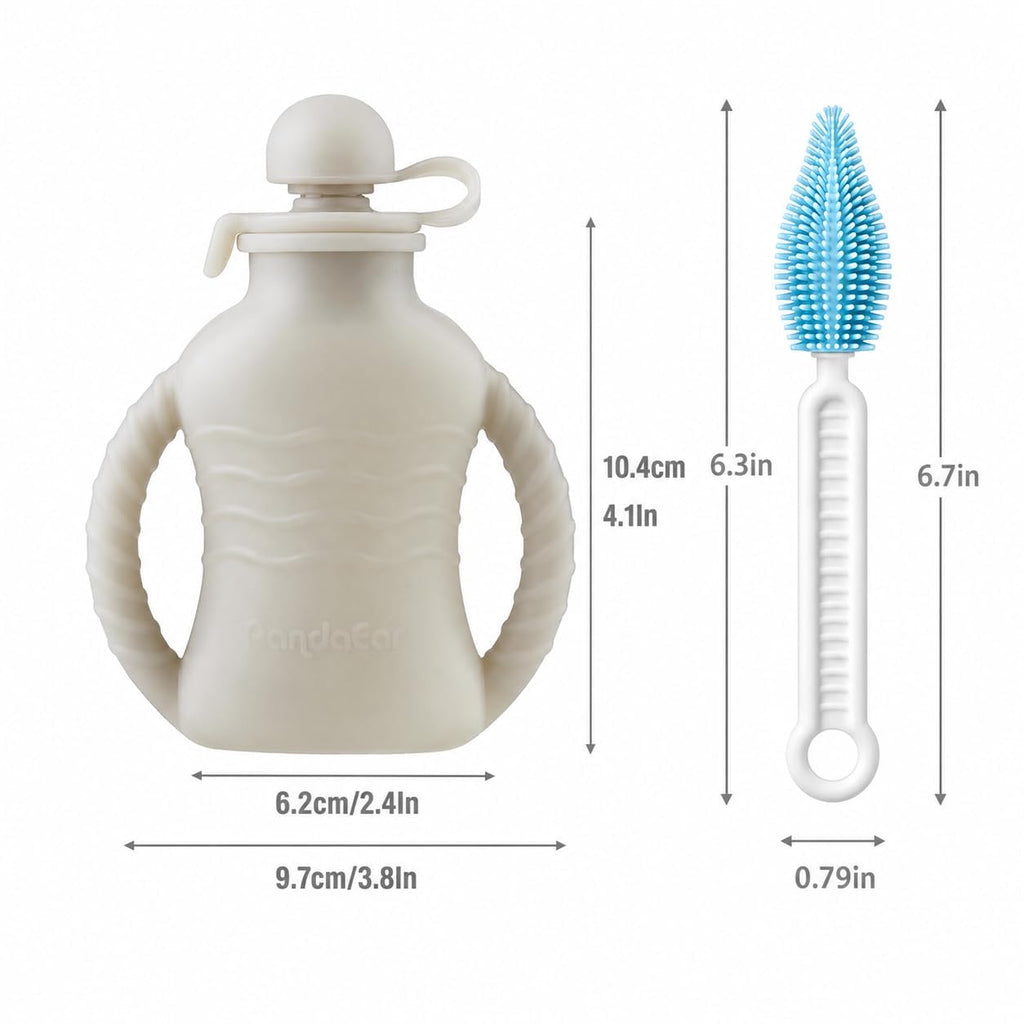 PandaEar 7-Pack Reusable Silicone Baby Food Pouches with Handles, 4oz Refillable Portable Pouches for Toddlers & Infants, BPA-Free Self-Feeding Yogurt & Smoothie Bags, Includes 2 Funnels
