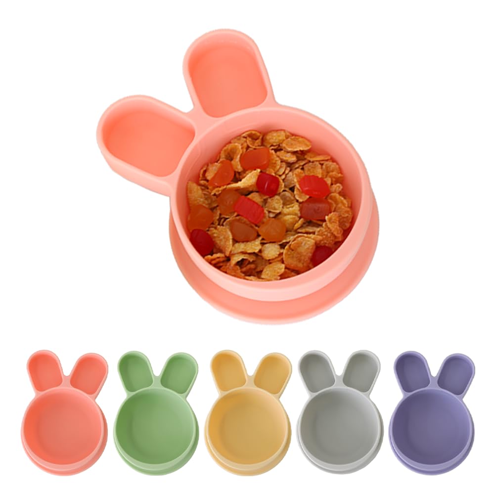 SILUNITY Baby Plates with Suction - Self-Feeding Tools for Baby - Made in Korea - Suction Plates Feeding Essentials - Ideal Baby Food Plates - Perfect Design for Toddlers (Green, Rabbit) (Yellow)