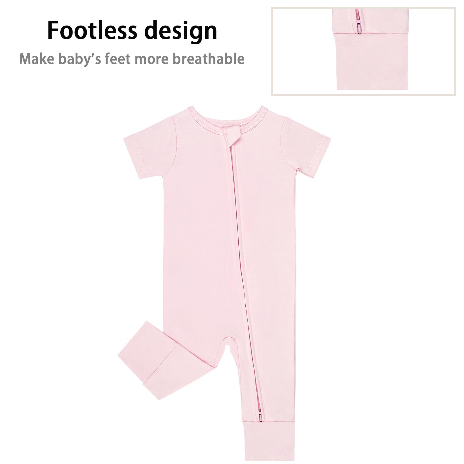 GUISBY Baby Cotton Footless Zipper Pajamas, Light Pink+Purple, 18-24M
