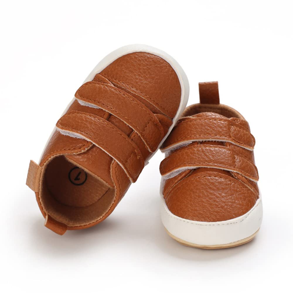 Clowora Baby Boys Girls Shoes Non-Slip Rubber Sole Sneakers Infant First Walking Toddler Crib Shoes Newborn Loafers Flats. (06/Brown,12-18 Months)