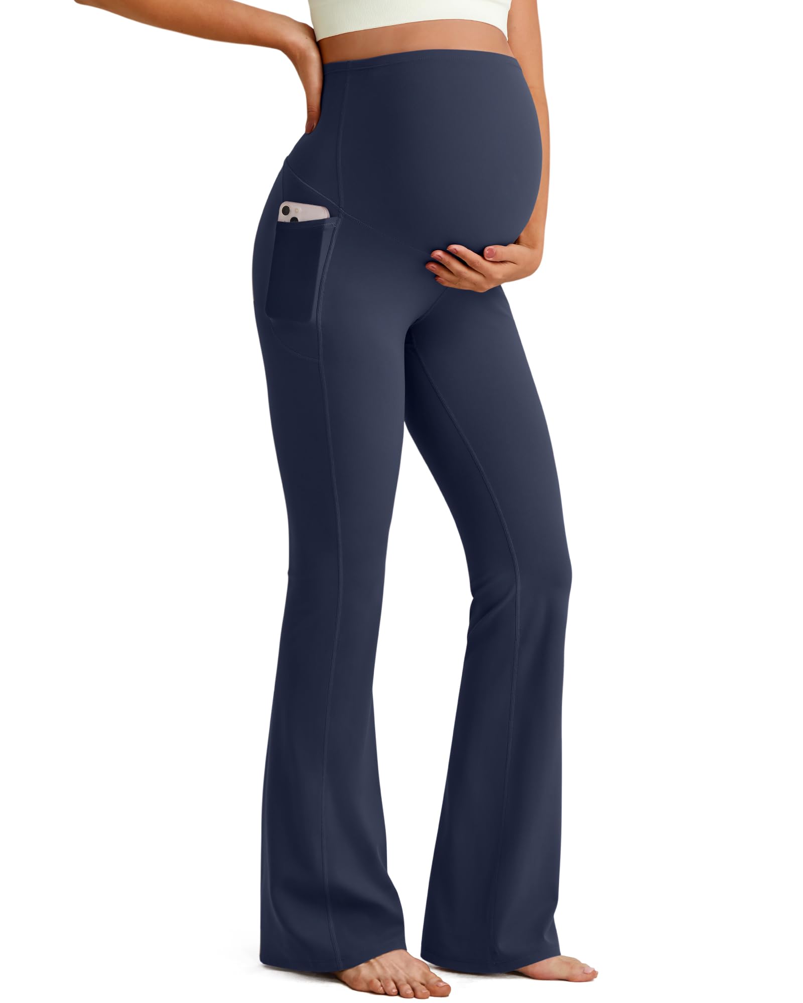G4Free Maternity Pants Pregnancy Outfits with Pockets,Dark Blue,XS,Tall