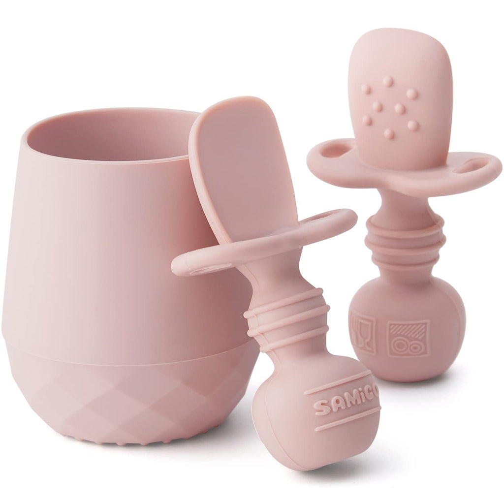 SAMiGO Silicone Baby Open Cup and Self Feeding Spoons Set, 6+ Months, 3 Pcs