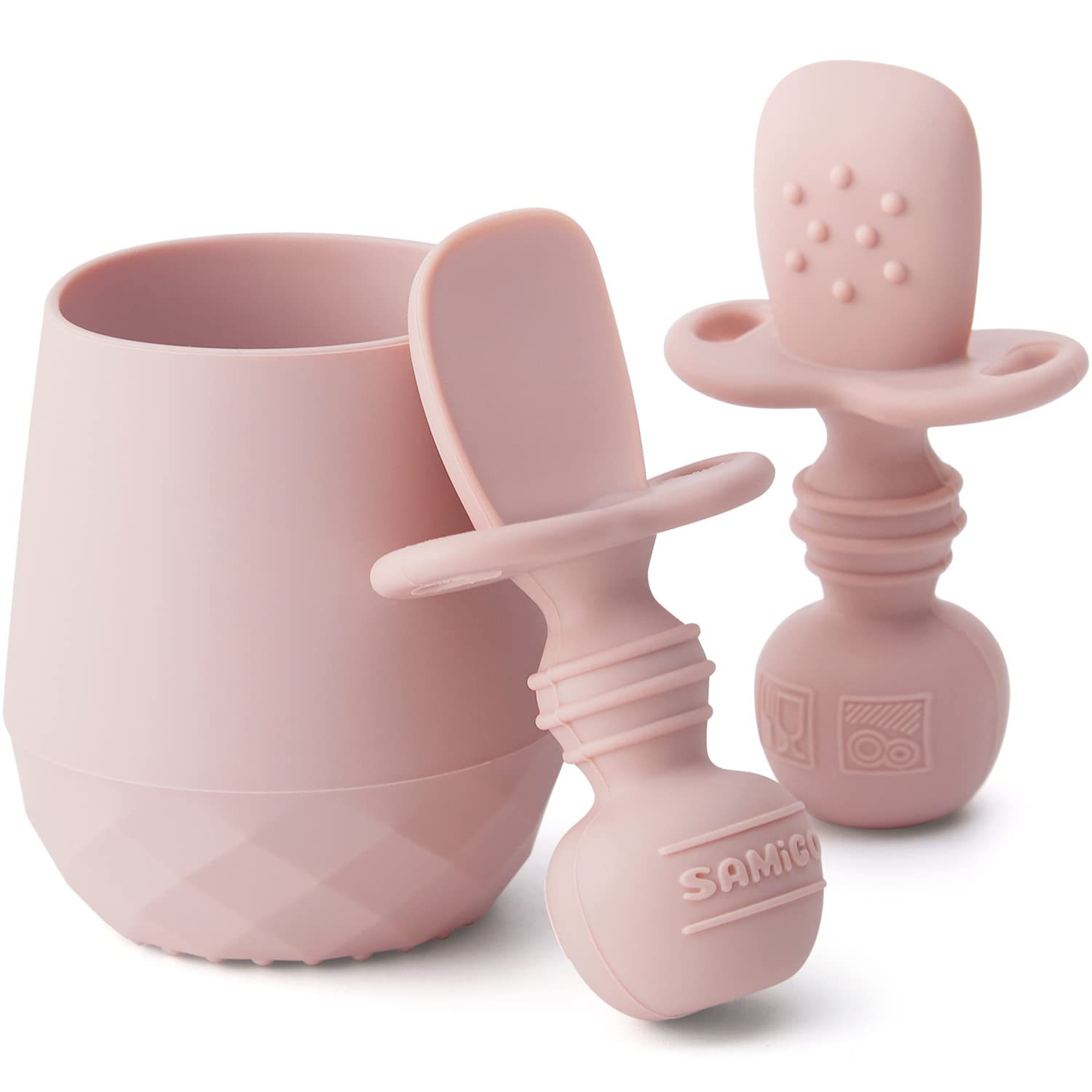 SAMiGO Silicone Baby Open Cup and Self Feeding Spoons Set, 6+ Months, 3 Pcs