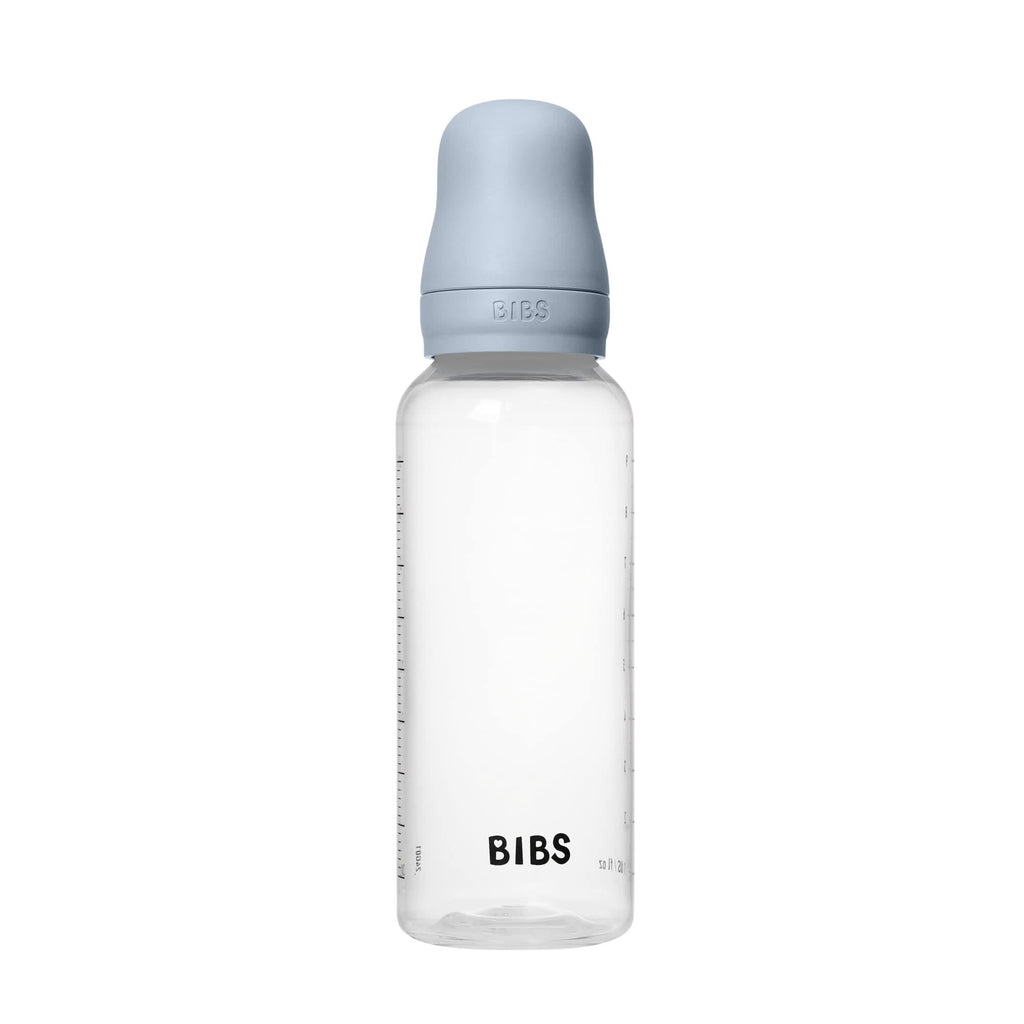 BIBS Plastic Baby Bottle, 270 ml, 1-Pack, Silicone Nipple, Baby Blue