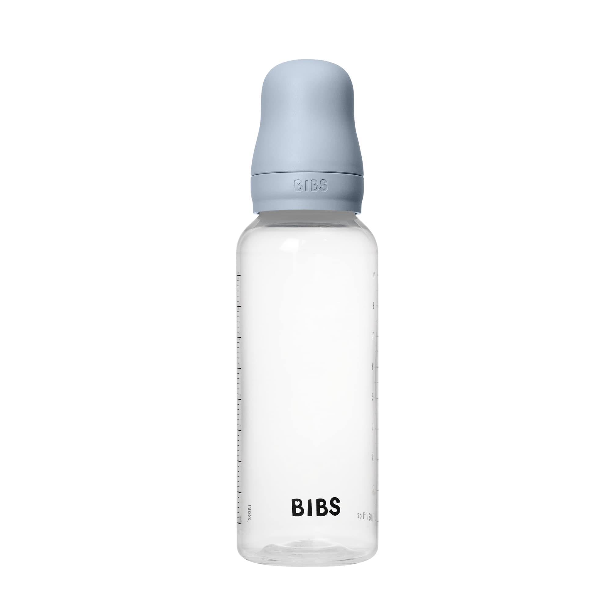 BIBS Plastic Baby Bottle, 270 ml, 1-Pack, Silicone Nipple, Baby Blue