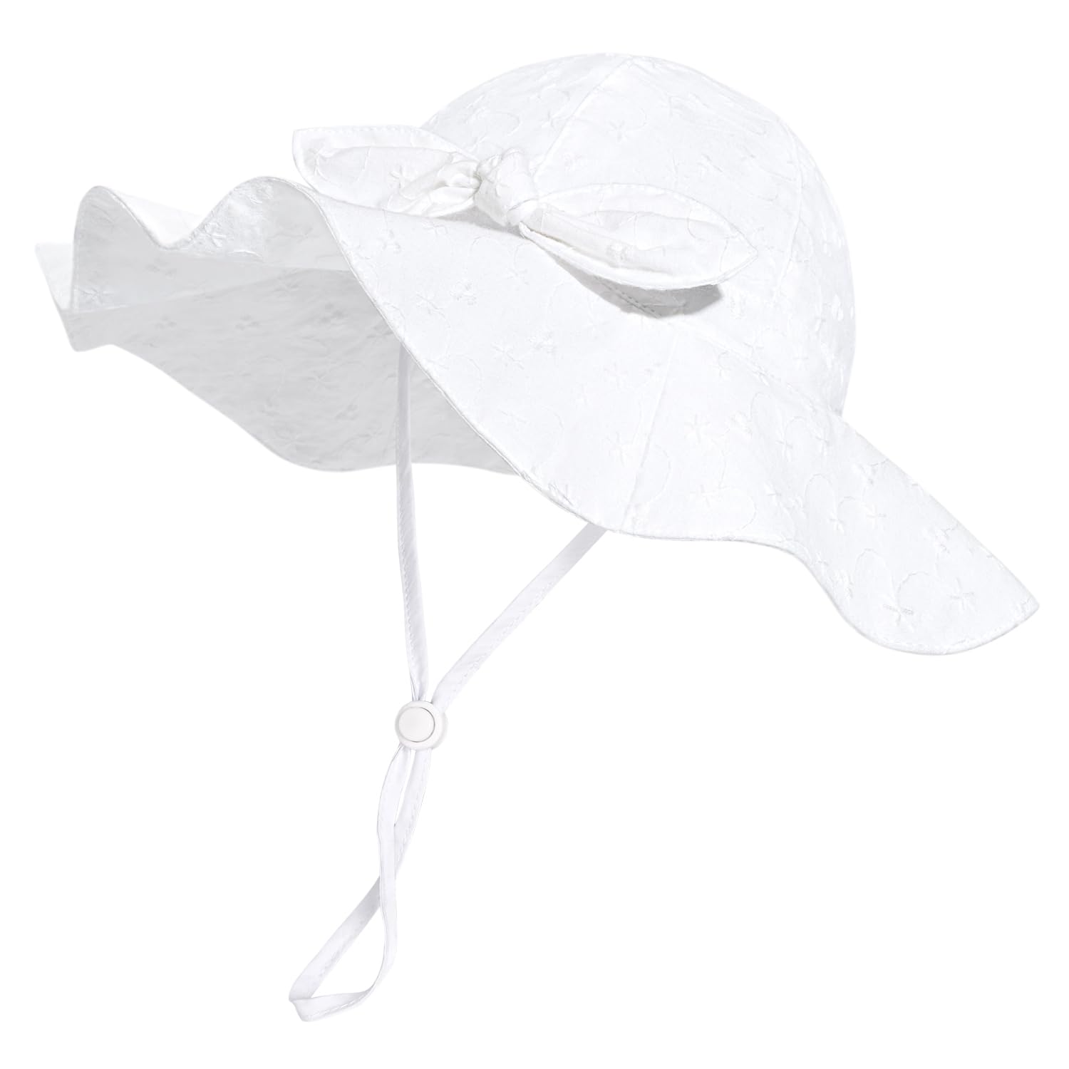 Baby Girl Sun Hat with UPF 50+ Outdoor Adjustable Beach Hat with Wide Brim Bucket Hats (2-3岁) Beige White