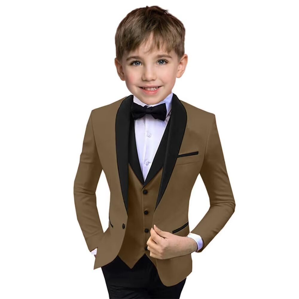 Boys Suit 3 Piece Ring Bearer Suit Kids Formal Jacket Vest Pants Suits Wedding Outfit for Party Prom Tuxedos-Red-6