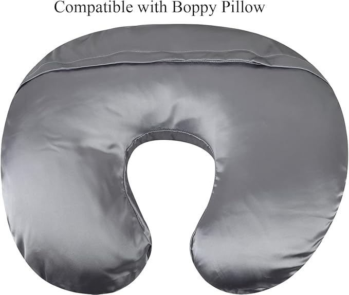 Satin Nursing Pillow Cover Set 2 Pack Ultra Soft Silk Compatible with Boppy Pillow for Breastfeeding Pillow Protect for Baby Hair and Skin Grey & Pink