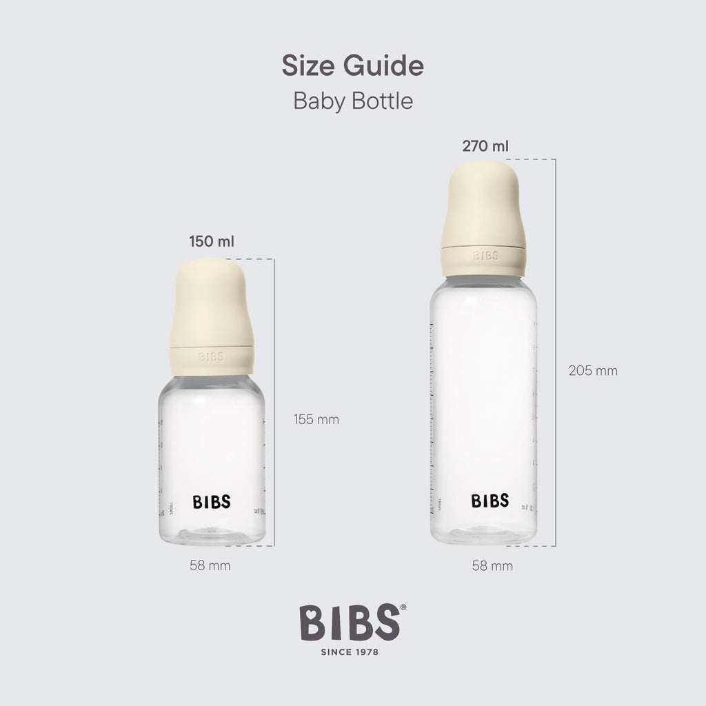 BIBS Plastic Baby Bottle, 270 ml, 1-Pack, Silicone Nipple, Ivory