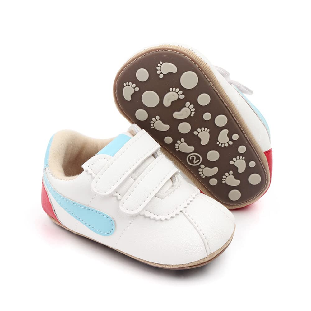 Clowora Baby Boys Girls Shoes Non-Slip Rubber Sole Sneakers Infant First Walking Toddler Crib Shoes Newborn Loafers Flats. (0611/White,0-6 Months)