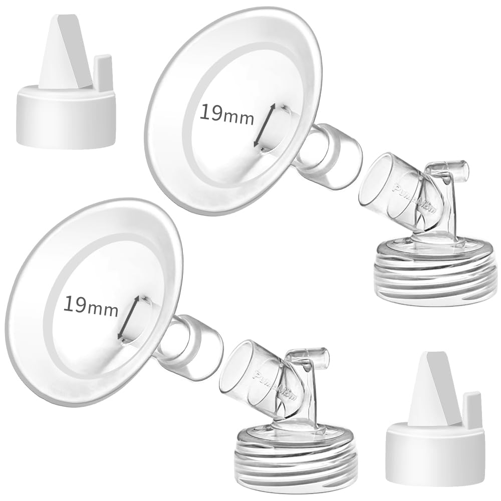 PumpMom-us 19mm Soft Rim Flanges Compatible with Spectra S2 S1 9 Plus Breastpumps Accessories, Replacement Breast Shield and Duckbill Valves for Spectra Pump Parts and 19 Flange