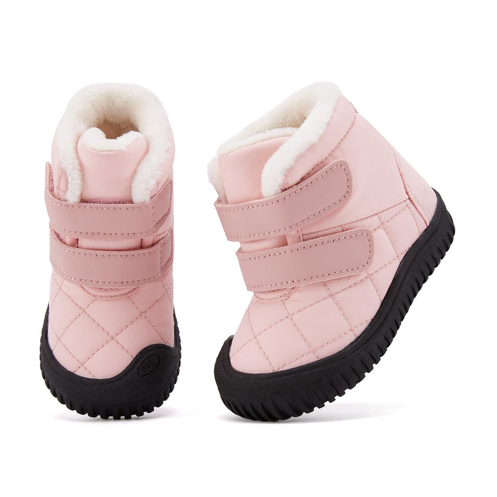 BMCiTYBM Toddler Baby Snow Boots Winter Two Strap Easy On Shoes Boys Girls Cold Weather Baby Faux Fur Shoes Pink Size 8