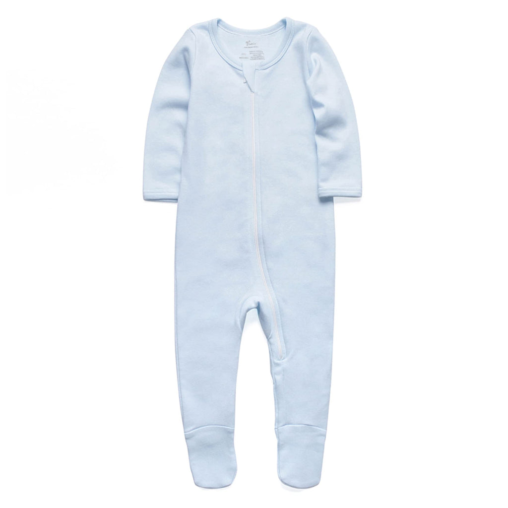 O2 BABY Baby Boys Girls Organic Cotton Zip Front Sleeper Pajamas, Footed Sleep 'n Play（6-12Months, Blue）