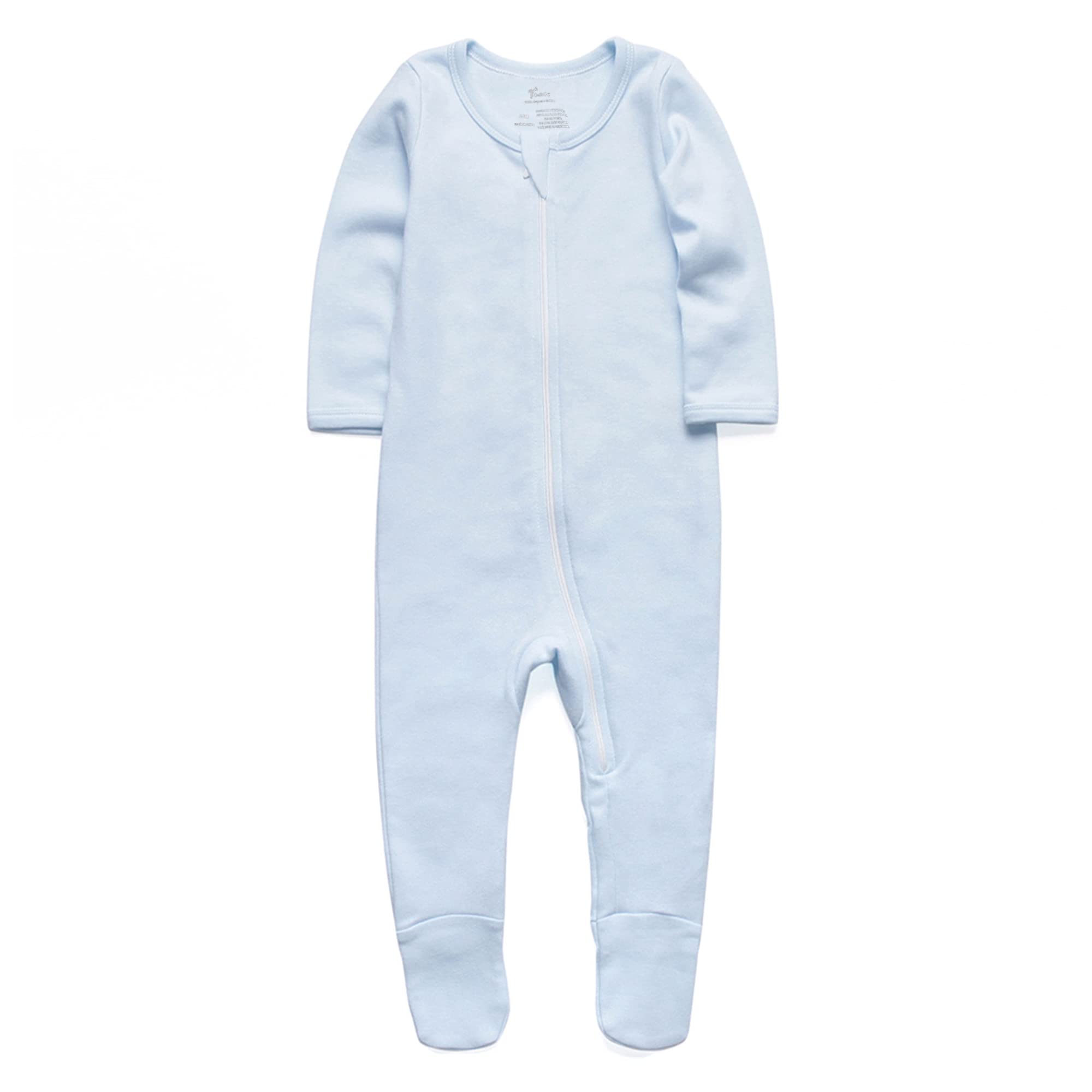 O2 BABY Baby Boys Girls Organic Cotton Zip Front Sleeper Pajamas, Footed Sleep 'n Play（6-12Months, Blue）