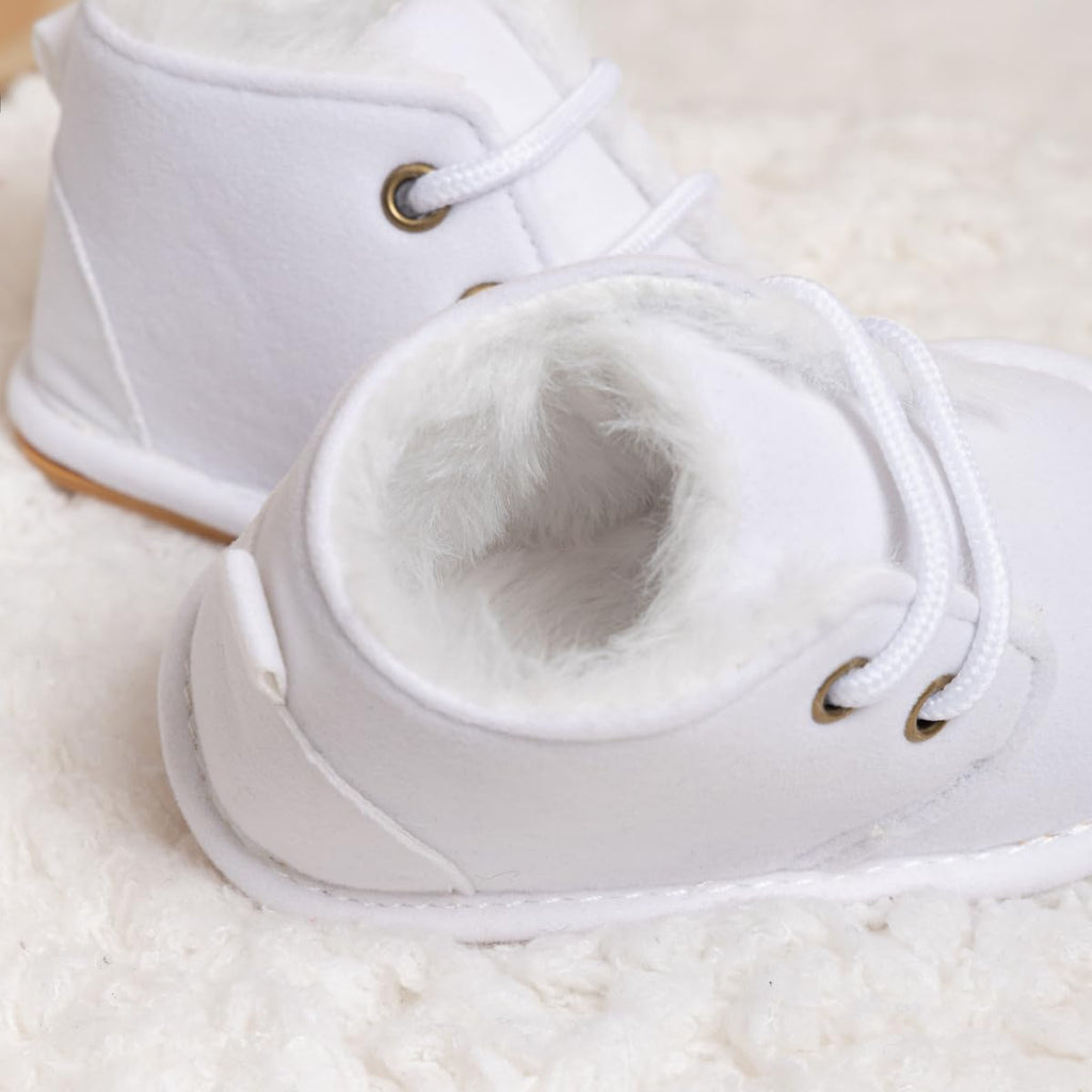 Zoolar Baby Unisex Warm Snow Boots Newborn Leather Fur Lace Up Ankle Anti-Slip Rubber Texture Sole Toddler Prewalker Winter Crib Shoes