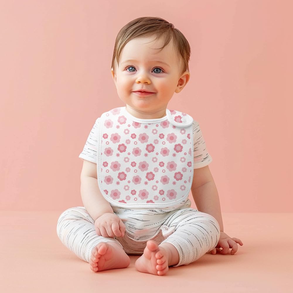 lazyrhino 8 Pack Baby Bibs Unisex Adjustable with Snaps Ultra Soft Absorbent Drooling Teething for Boys and Girls (pink-qt-8pcs)