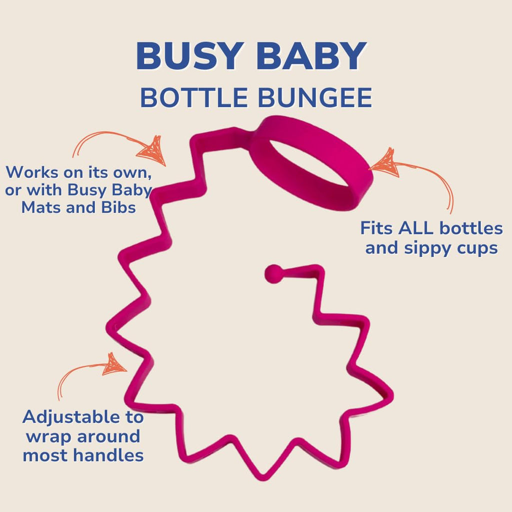 Busy Baby Bottle Bungee and Sippy Cup Strap in Food Grade Silicone (Pink)
