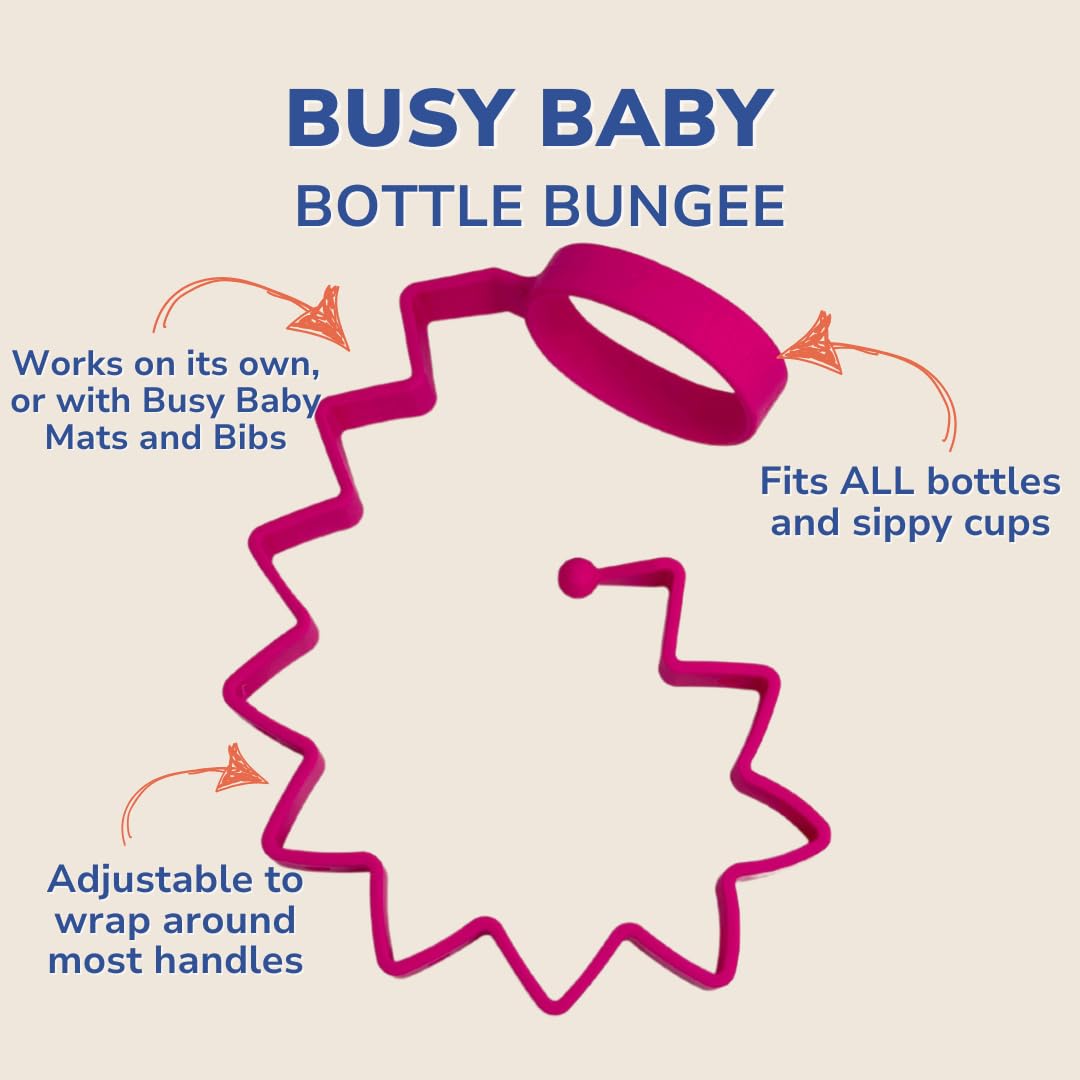 Busy Baby Bottle Bungee and Sippy Cup Strap in Food Grade Silicone (Pink)