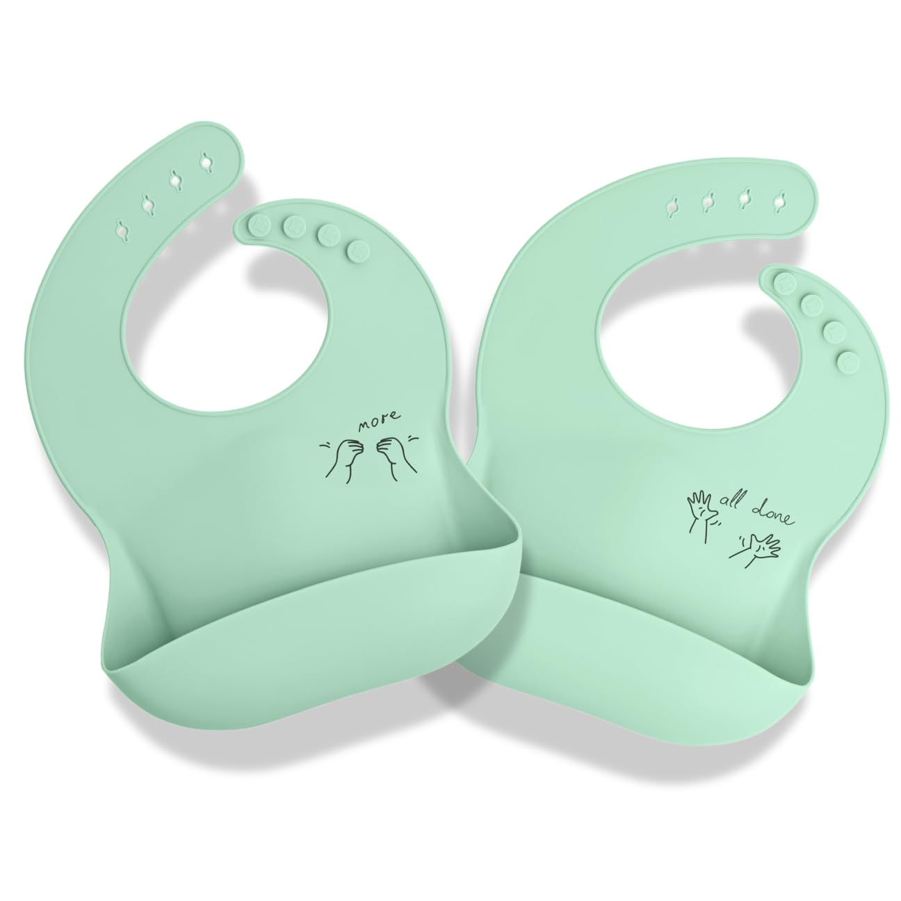 APLAINR Silicone Baby Bibs, Baby Sign Language, Set of 2, Matcha Green