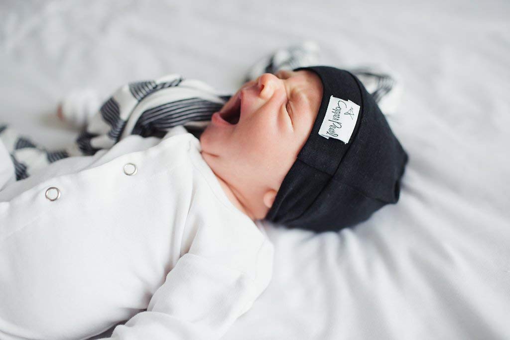 Copper Pearl Baby Beanie Hat Top Knot Stretchy Sof Midnight