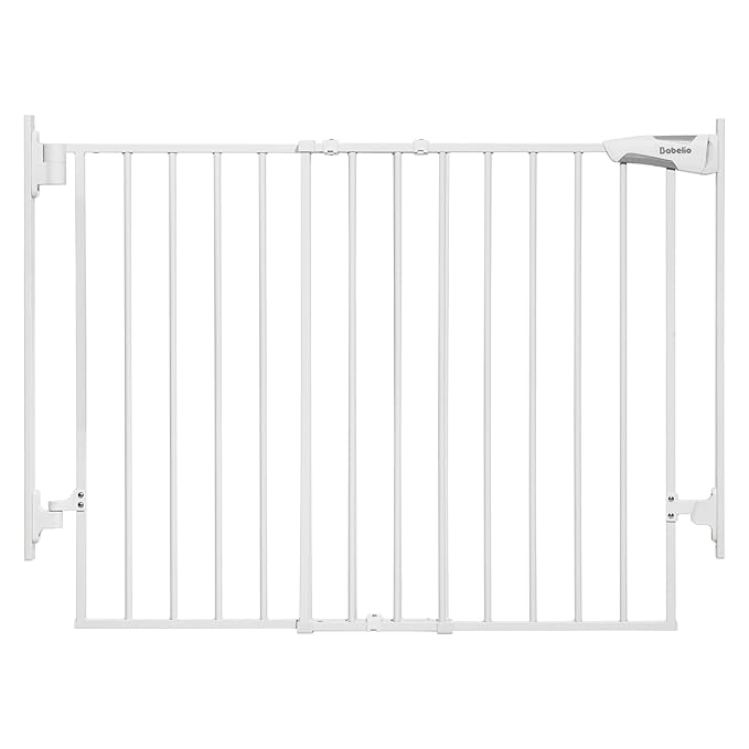 Babelio 27-45" No Bottom Bar Baby/Dog Gate with Easy Installation, 2-in-1 Auto Close Design, Suitable for The House, Stairs, and Doorways, Safety Pet Gates with Large Walk-Thru Door, White