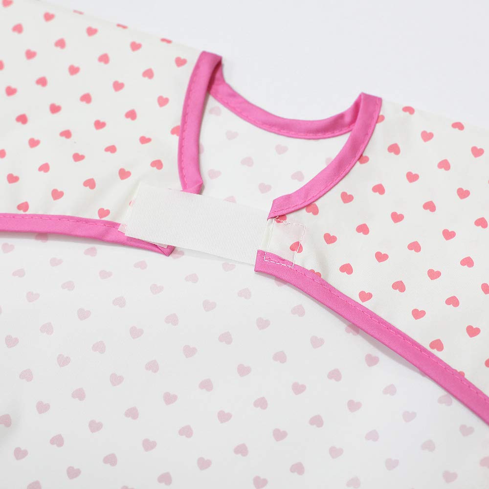 Plie Short Sleeve Waterproof Bib for Toddlers – Easy Clean Feeding Apron for Mealtime, Daycare, Self-Feeding & Messy Play, Lightweight BPA-Free Baby Bib (6–24 Months) - Pink Heart
