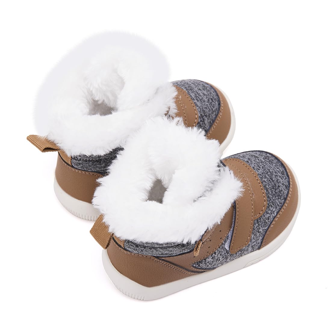 BMCiTYBM Baby Snow Winter Boots Boys Girls Shoes Warm Double Strap Non Slip First Walking Infant 6 9 12 18 24 Months Camel Size 6-12 Months Infant