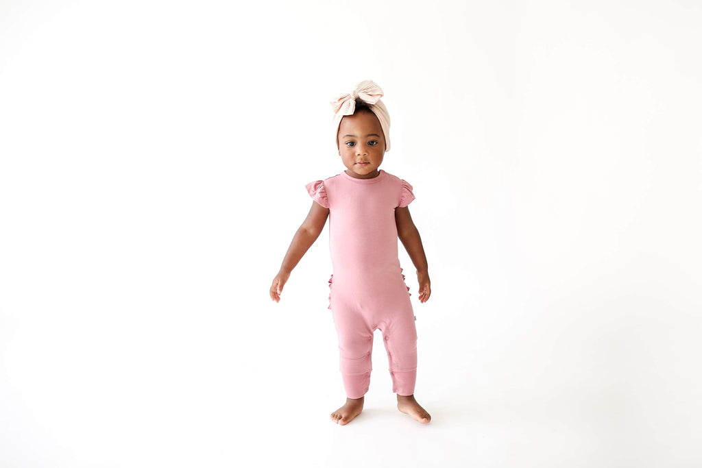 Posh Peanut Baby Girl Pajamas – Ruffled Cap Sleeve Romper PJs – Soft Viscose from Bamboo One-Piece for Babies & Toddlers (2 Years) Dusty Rose