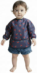 Plie Long Sleeve Waterproof Bib for Toddlers – Soft Feeding Smock for Baby Mealtime, Self-Feeding, Painting & Messy Play, BPA-Free, Easy Clean (6–24 Months) - Navy Cherry