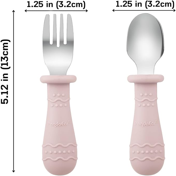 PandaEar 6 Pack Toddler Plates and Utensils Set, 2 Pack Silicone Baby Plates with Suction and 4 Stainless Steel Baby Spoons Forks, Toddler Dinnerware Set, Baby Dishes