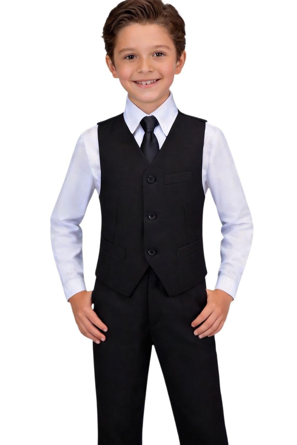 Toddler Suit for Boys 10 Formal Black Dress Vest and Pants Set for Wedding