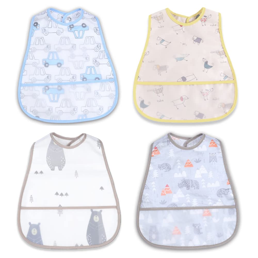 norinori Baby bibs Waterproof Toddler bib - Feeding bib with Pocket for Infant Boy Girl Washable 6-37M