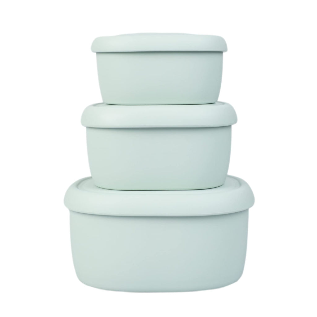 BLUE GINKGO Nesting Silicone Containers - Set of 3 Hard-Shell Silicone Food Storage Containers | BPA Free, Airtight, Dishwasher and Freezer Safe (6.7oz, 10oz, 20oz) - Green