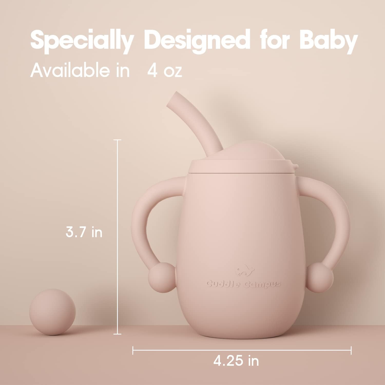Cuddle Campus Pack of 2 Silicone Baby Training Cup, Shatterproof Toddler Sippy Cups with Straw, Open Cup for Baby, 6+ Months 4 Oz