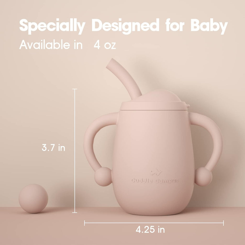 Cuddle Campus Pack of 2 Silicone Baby Training Cup, Shatterproof Toddler Sippy Cups with Straw, Open Cup for Baby, 6+ Months 4 Oz
