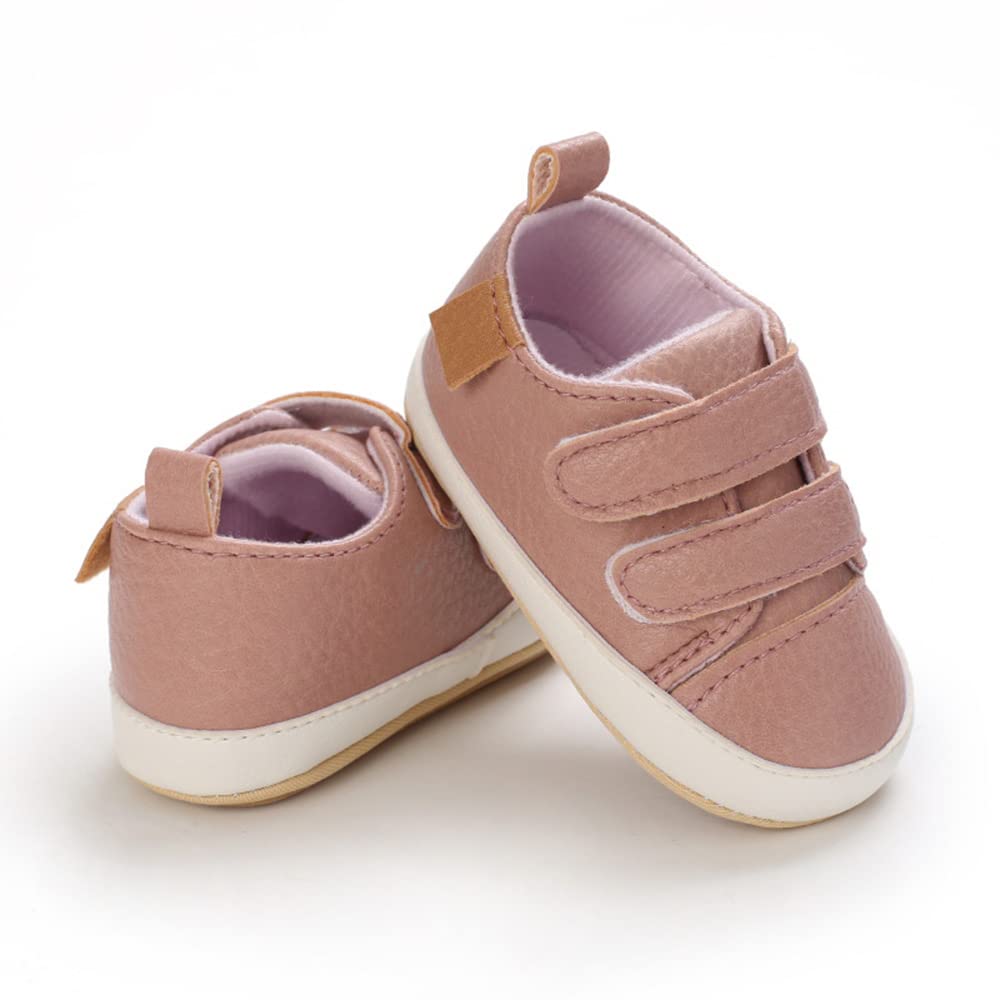 Clowora Baby Boys Girls Shoes Non-Slip Rubber Sole Sneakers Infant First Walking Toddler Crib Shoes Newborn Loafers Flats. (06/Pink,6-12 Months)