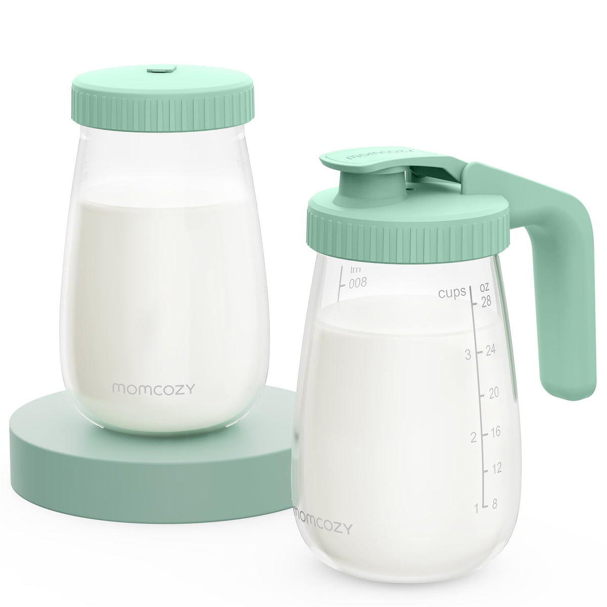 Momcozy Breast Milk Pitcher, Glass Storage Container Wide Mouth, 32oz Green