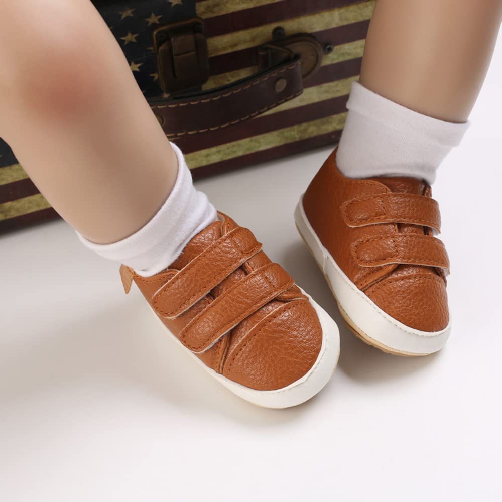 Clowora Baby Boys Girls Shoes Non-Slip Rubber Sole Sneakers Infant First Walking Toddler Crib Shoes Newborn Loafers Flats. (06/Brown,12-18 Months)
