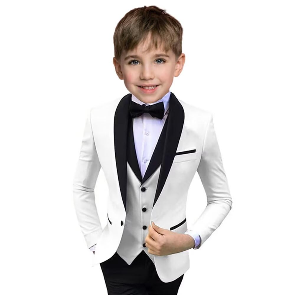 Boys Suit 3 Piece Ring Bearer Suit Kids Formal Jacket Vest Pants Suits Wedding Outfit for Party Prom Tuxedo-Pink-2T