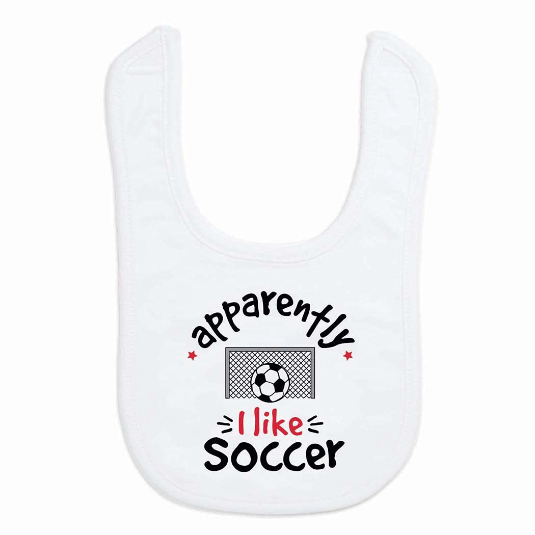 ChalkTalkSPORTS Soccer Baby Bib - Apparently I Like Soccer - Snap Closure