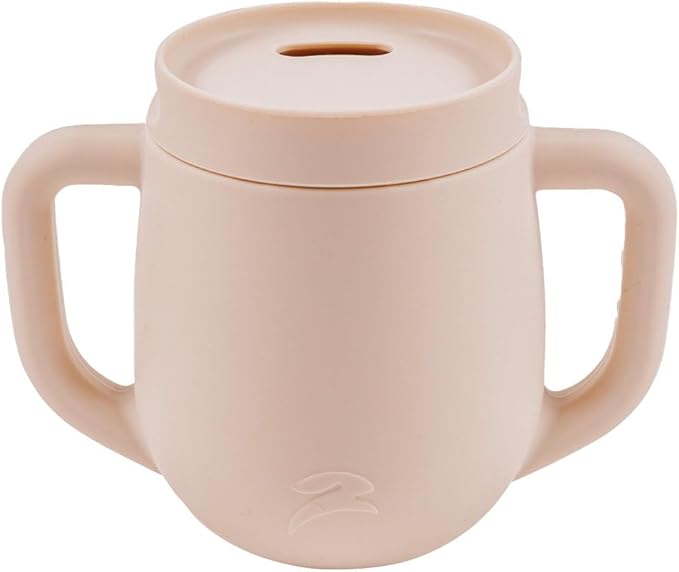 3-in-1 Silicone Training Cup with Straw & Lid - Baby Led Weaning Transition Sippy Cups for 6+ Month Old - Spill Proof Training Cup for Baby - BPA-Free Transition Sippy Cups (Soft Beige)