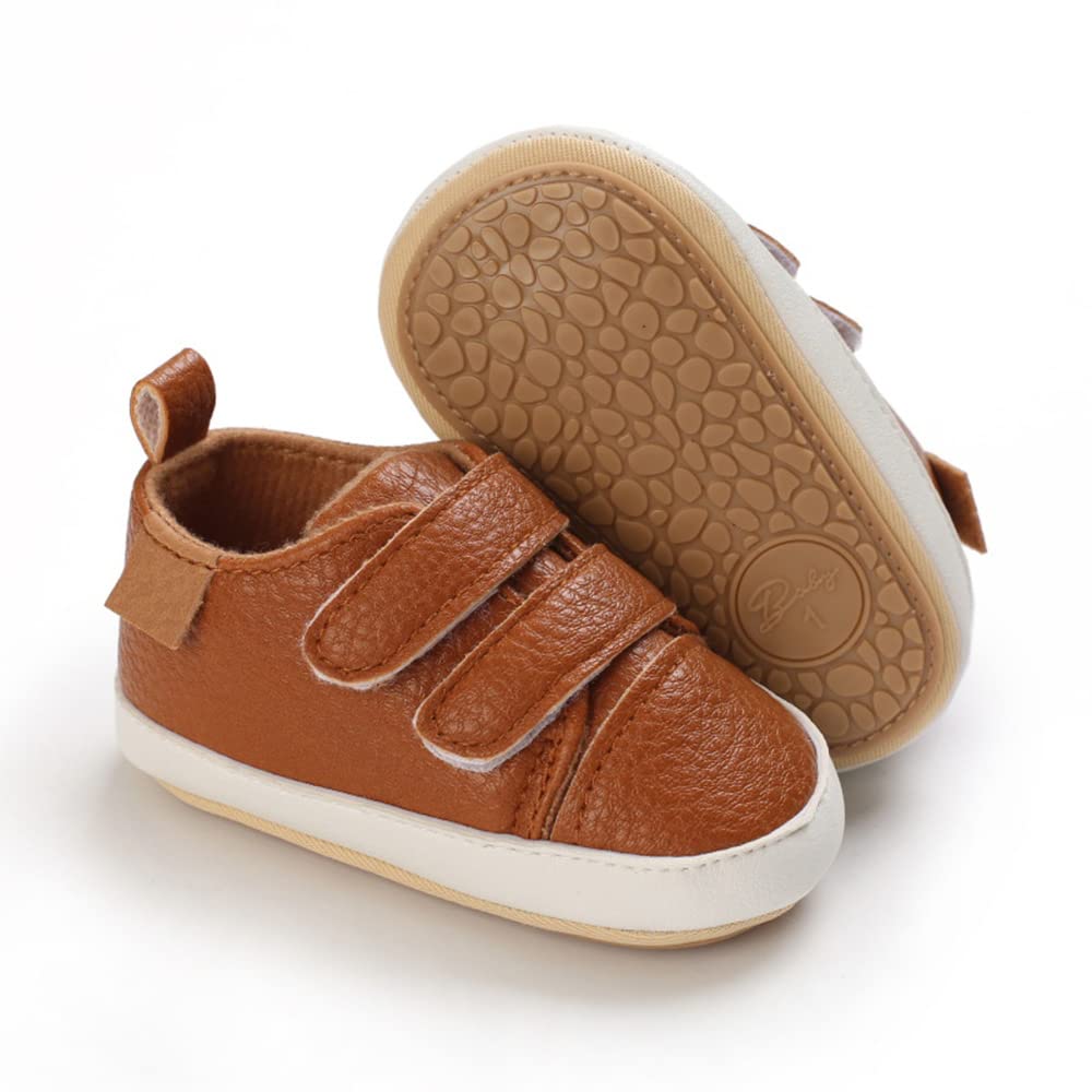 Clowora Baby Boys Girls Shoes Non-Slip Rubber Sole Sneakers Infant First Walking Toddler Crib Shoes Newborn Loafers Flats. (06/Brown,12-18 Months)