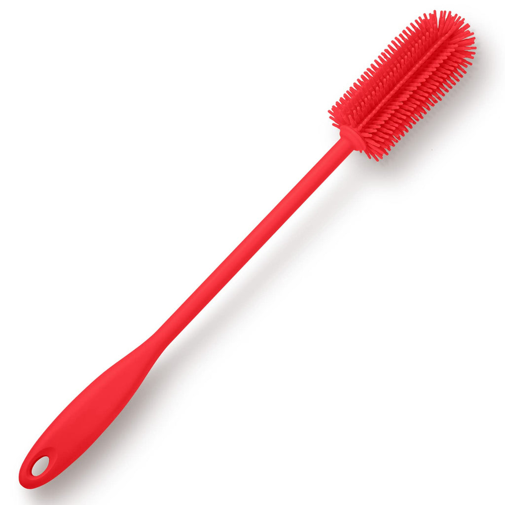 Purtribe Silicone Bottle Brush, Long Handle Bottle Cleaner Brush, Red