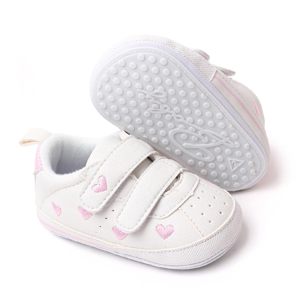 Clowora Baby Boys Girls Shoes Non-Slip Rubber Sole Sneakers Infant First Walking Toddler Crib Shoes Newborn Loafers Flats. (0611/White,0-6 Months)
