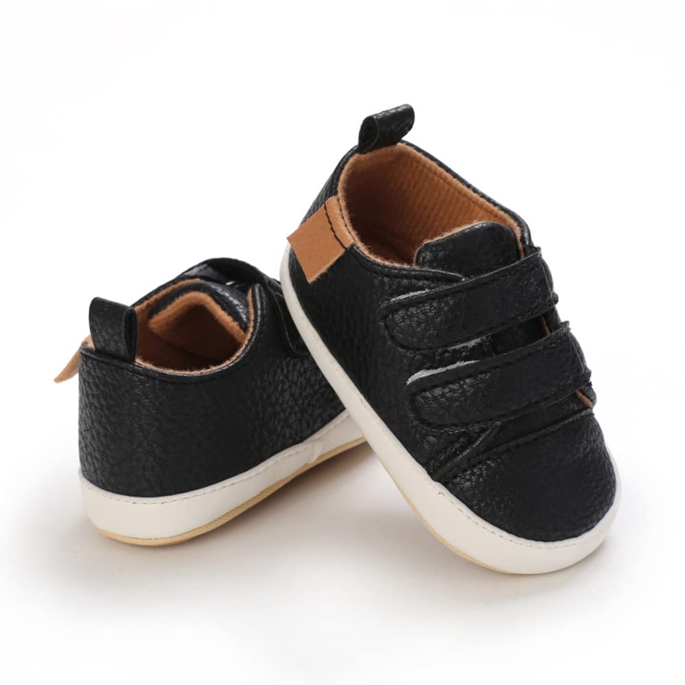 Clowora Baby Boys Girls Shoes Non-Slip Rubber Sole Sneakers Infant First Walking Toddler Crib Shoes Newborn Loafers Flats. (06/Black,0-6 Months)