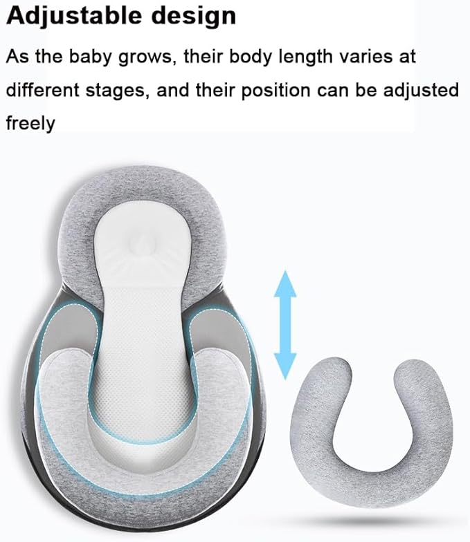 Baby Feeding Support Pillow, Anti Overflow Feeding Pillow, Nursing Pillow with Safety Strap, Baby Lounger Reflux Wedge Breastfeeding (Grey)