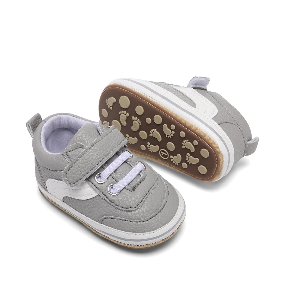 Clowora Baby Boys Girls Shoes Non-Slip Rubber Sole Sneakers Infant First Walking Toddler Crib Shoes Newborn Loafers Flats. (0611/Grey,6-12 Months)