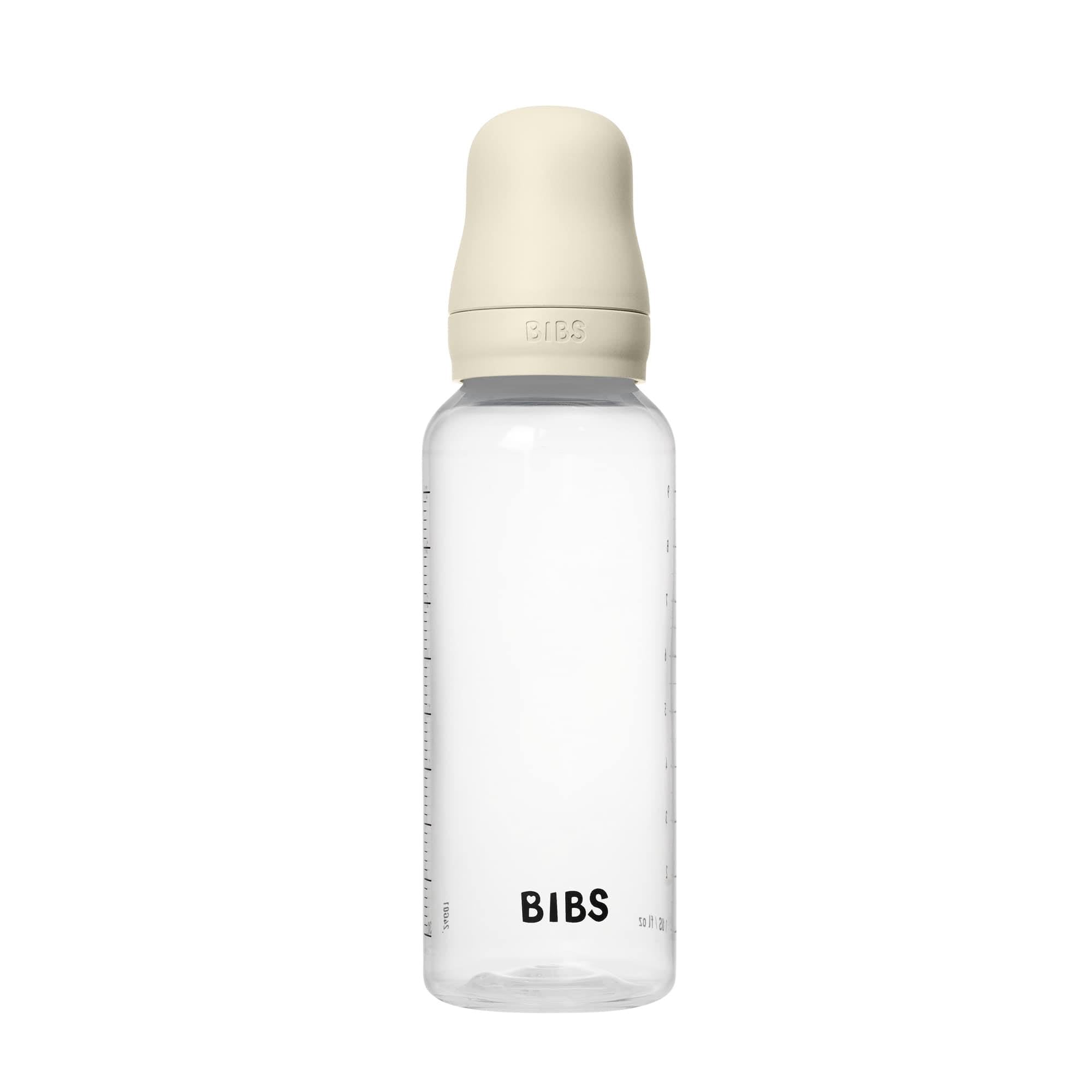 BIBS Plastic Baby Bottle, 270 ml, 1-Pack, Silicone Nipple, Ivory